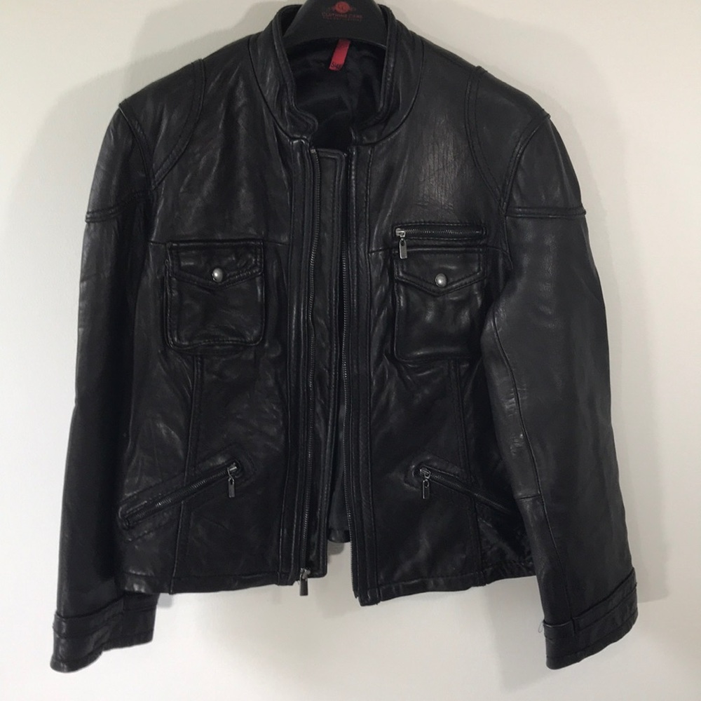 Black leather moto jacket
